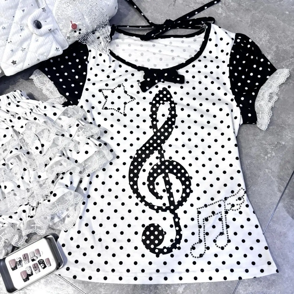 

Millennium Spice Girl Y2K Retro Print ort Sve T-irt with Knot Design Women's Moisture ng round Ne Top