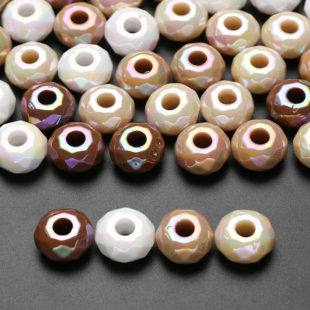 20Pcs 15mm White Brown Acrylic Round Big Hole Beads Loose Spacer Bead For DIY Necklace Bracelet Earring Jewelry Making Accessory