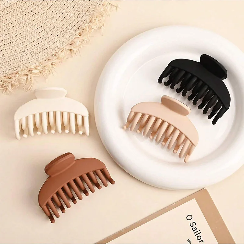 1pc hair clip with double teeth grip for women, simple matte ABS hair clip with small claws and headband decoration, hair clip