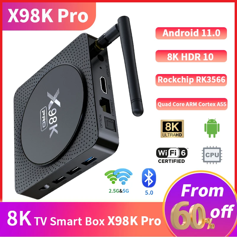 

Smart TV Box X98K Pro Android 11.0 Rock Chip RK3566 8K Quad Core A55 4GB 32GB HD 1000M Dual Wifi Set Top Box Media Player TV Box