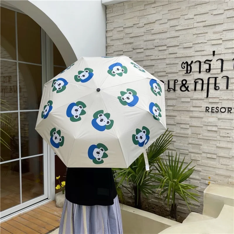 Sun Rain Dual-purpose Ultraviolet Umbrella Original Moon Bear Series Three-fold Portable Black Rubber Sunshade Umbrella