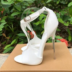 Kobiety 16cm Extreme Metal Thin High Heels Sexy White Stilettos Pumps Fetish Model Show Party Cross Dresser SM Man Unisex Shoes