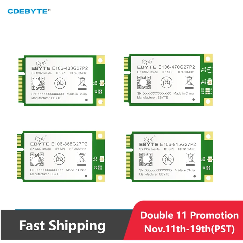 SX1302 868/470/433/915MHz LoRa Gateway RF Module 27dBm PCI-e SPI Interface Low Power Consumption CDEBYTE E106 Series