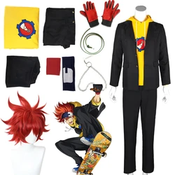 2021 New Anime SK8 the Infinity Reki Kyan Cosplay Costume Yellow Hoodie Sweatshirt Jacket SK Eight Red Wigs Skateboard Outfits