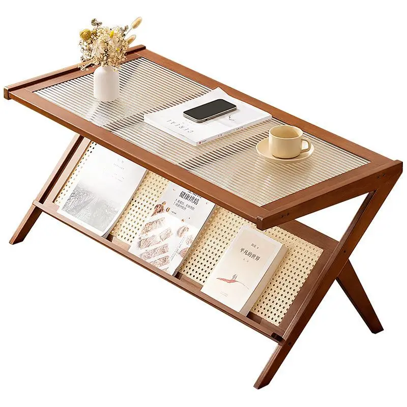 

room household glass, tea table tea table small apartment, balcony solid wood minimalist 2024 new model, light luxury