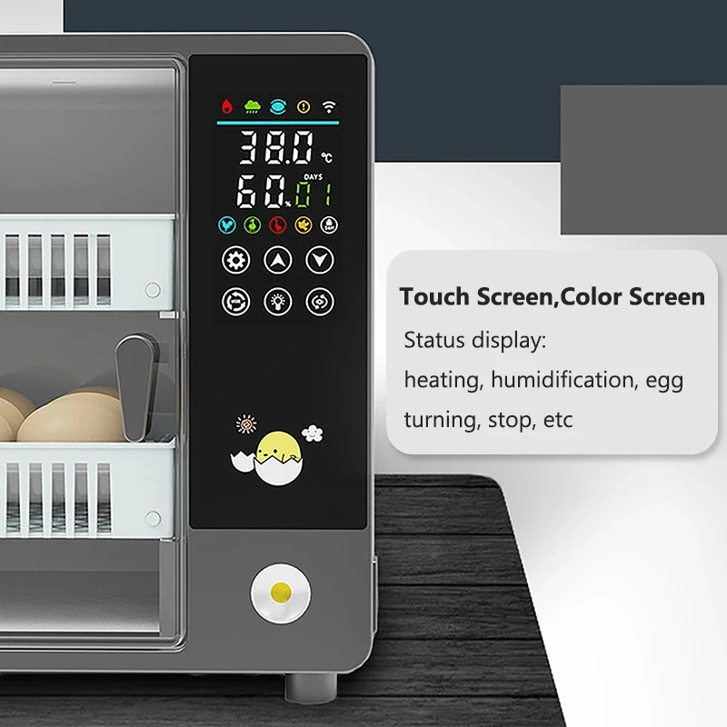 24 Eggs Automatic Turning Incubator Touch Screen Temperature Control Household Hatching Machine Chicken Duck Quail Birds Brooder