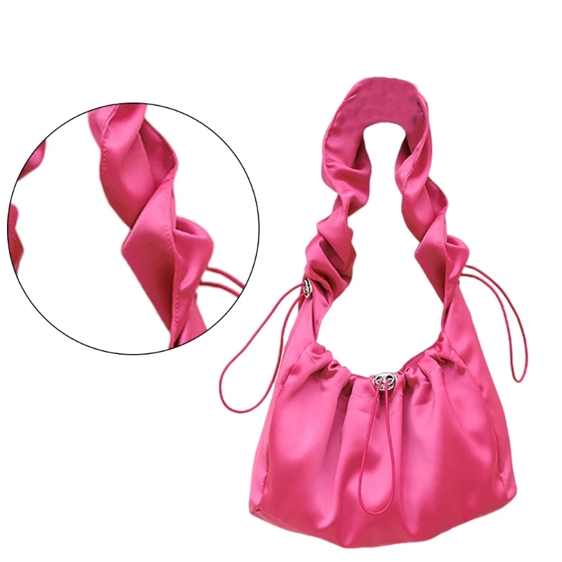 Pleated Drawstrings Nylon Underarm Bag Women Solid Color Shoulder Bag Handbag