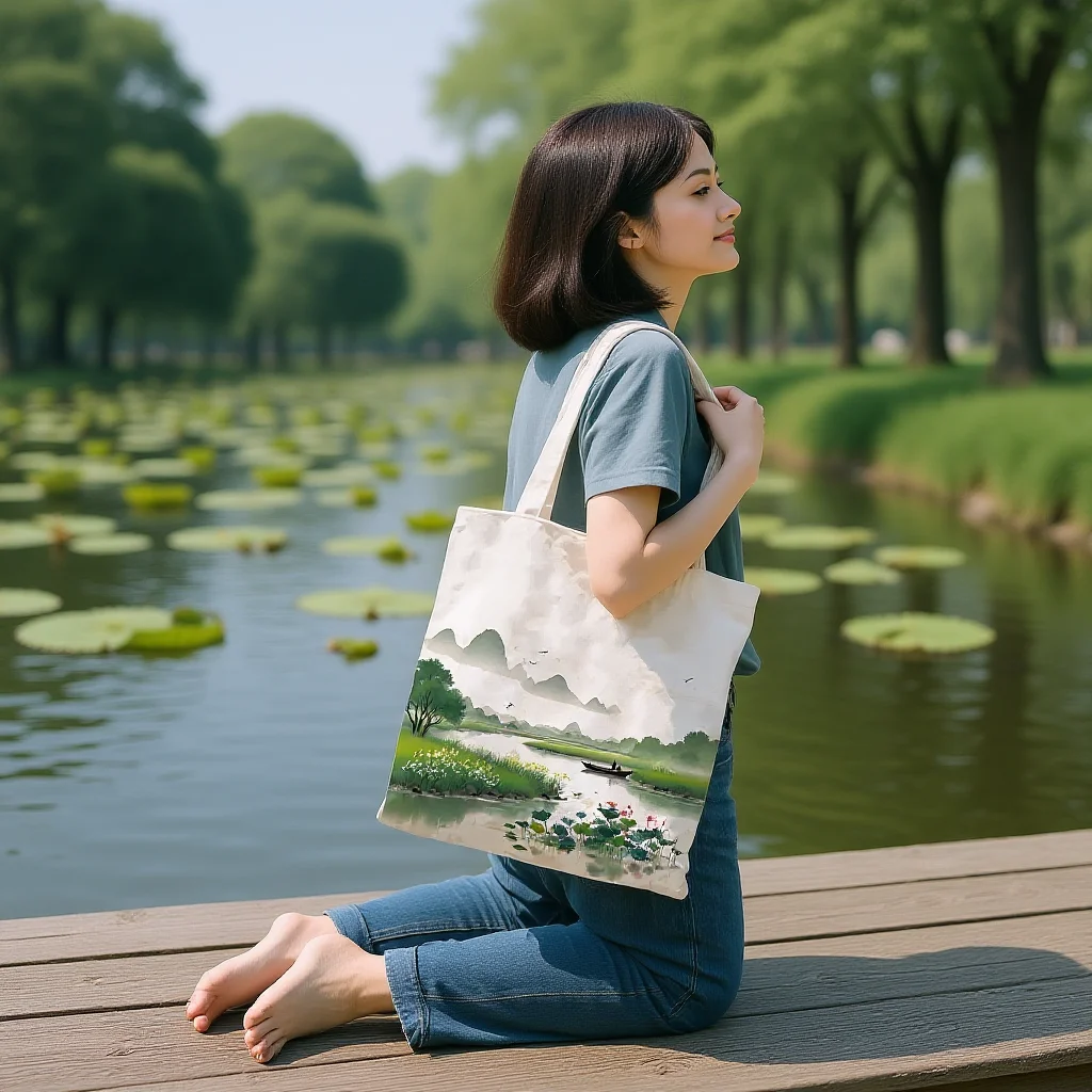 Daily Shopping Bag Large Capacity Cotton Canvas Shopping Tote Bag Shopping Bag Cotton For School Matching Accessory