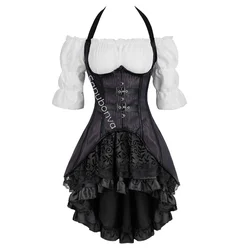 Pirate Costume Woman Corset Set 3 PCS Women Blouse Top Skirt Vintage Gothic Plus Size Burlesque Medieval Renaissance Halloween
