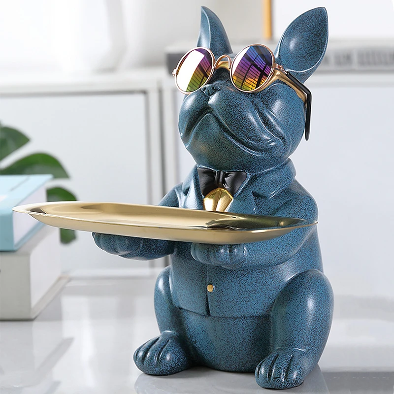 French Bulldog Sculpture Dog Statue Jewelry Storage Table Decoration Home Decor Coin Piggy Bank Storage Tray Home Art Statue