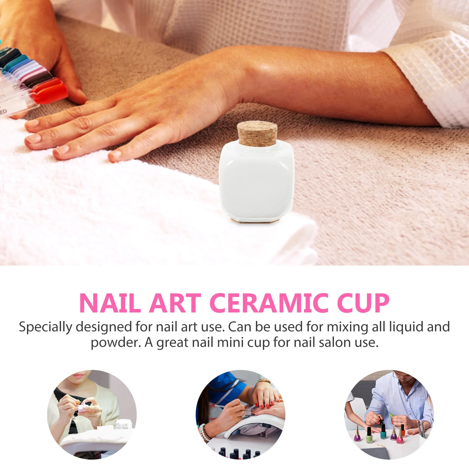 Bottiglia di sughero in ceramica per manicure Supporto per liquido portatile durevole bianco Strumento per nail art per uso domestico nel salone del tecnico delle unghie