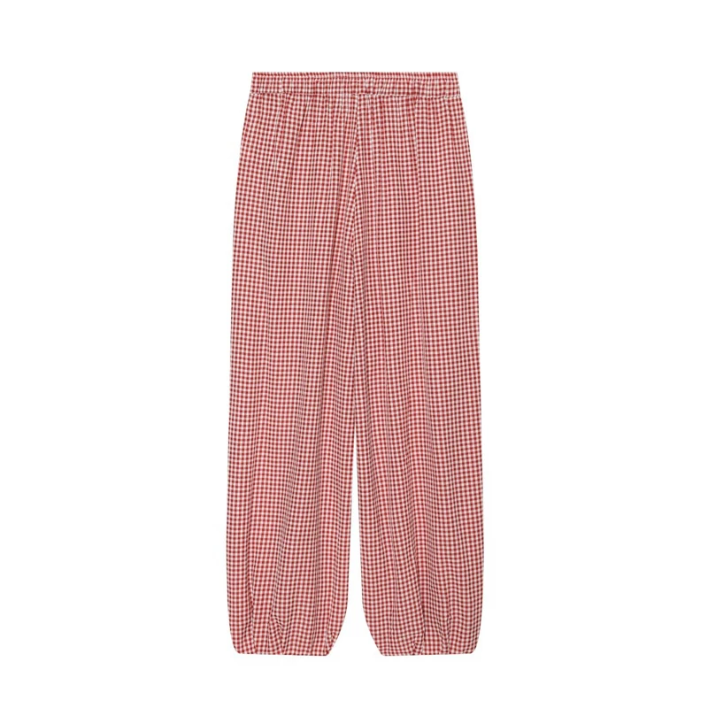 KEYANKETIAN 2026 Tiny Check Jogger Pants Elastic Drawstring Waist Loose Wide Leg Cuffed Ankle Lightweight Casual Daily Trousers