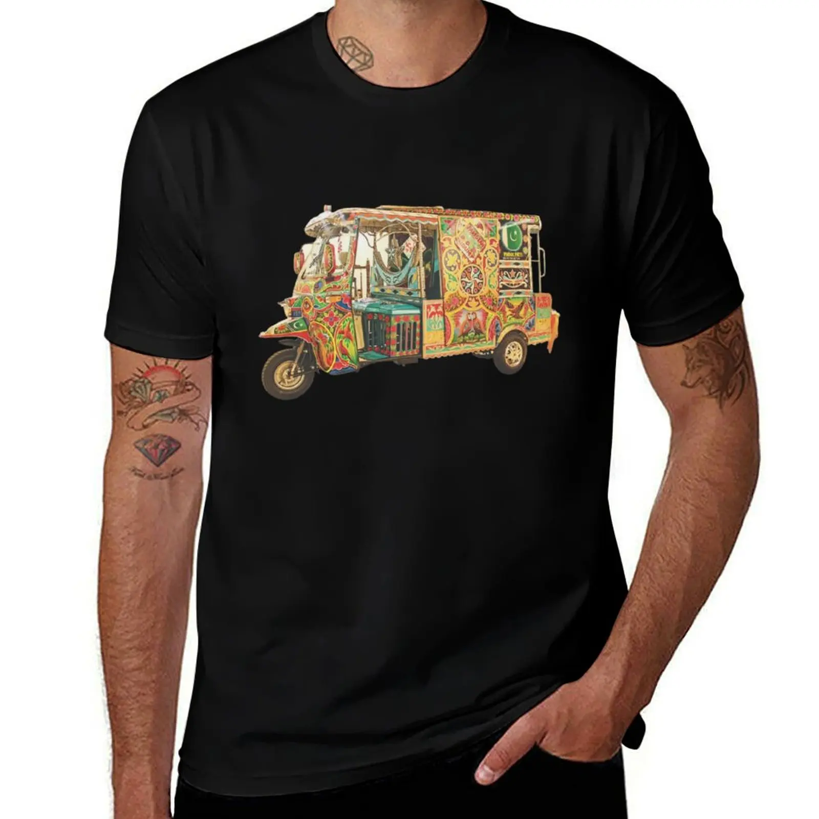 

Truck Art Unique Style - Desi Touch - Qingqi Rickshaw - Pakistani Local Transport T-Shirt Creative Graphic Tee Shirt