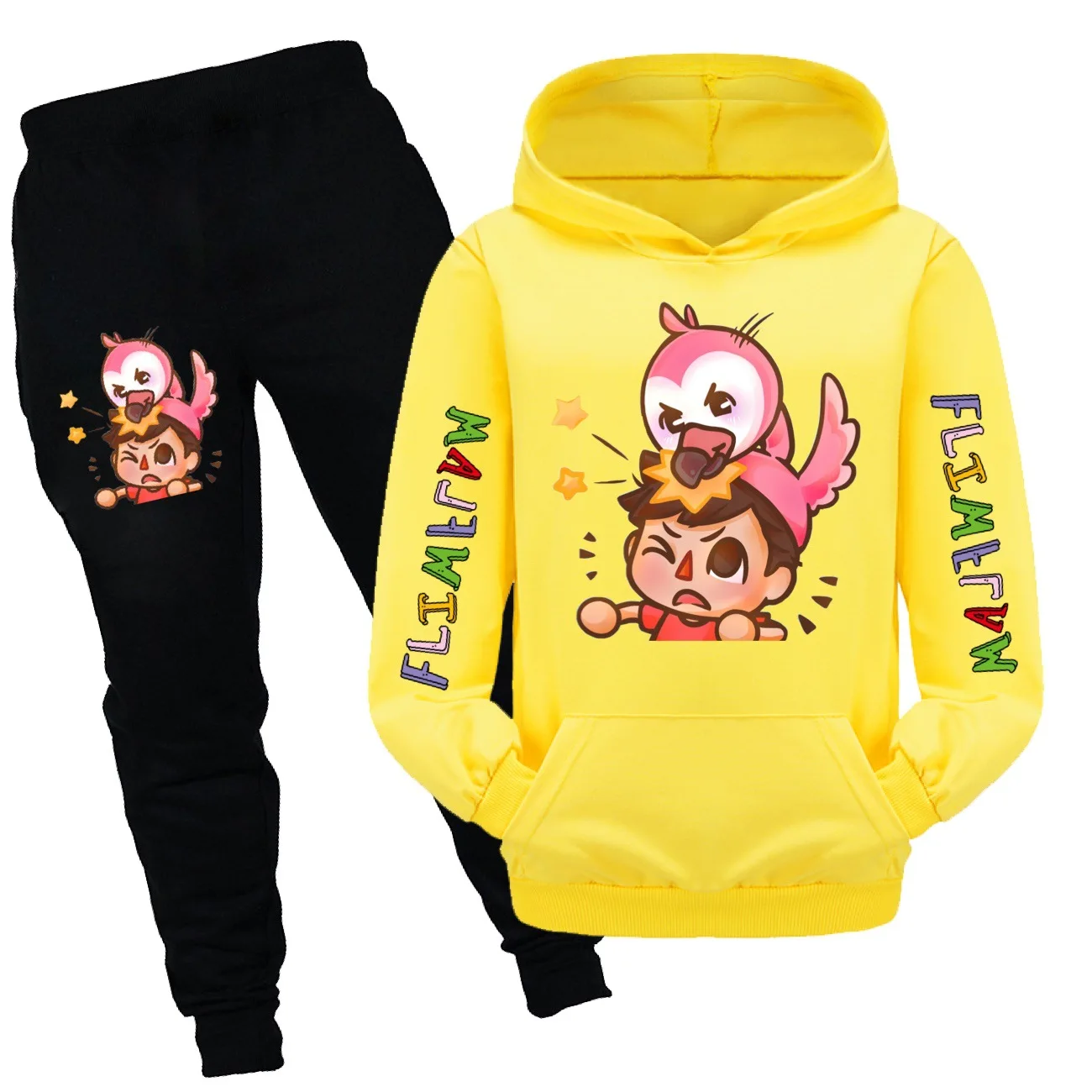 Love Flamingo Graphic Hoodies Kids 2024 Spring Clothes Baby Girls Cute Clothing Boys Fashion Pullover Sweatshirt Pants 2pcs Sets