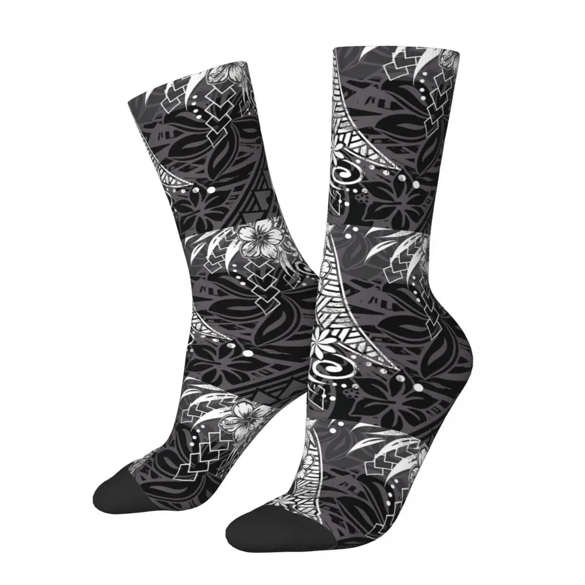 Funny Happy Men's compression Socks Distressed Polynesian Tribal Threads Retro Harajuku Samoan Hip Hop Casual Crew Crazy Sock