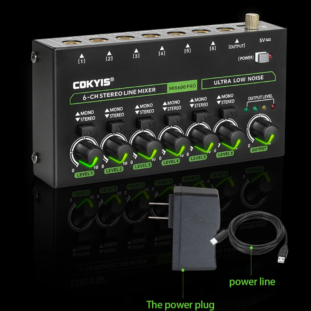 MIX600 Mini Headphone Amplifier 6 Channels Ultra-Compact Stereo Audio Amplifier 6.35mm Audio Mixer for Professionals Beginners