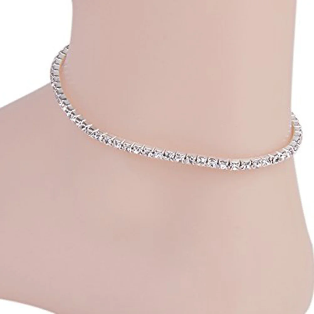 الفضة حجر الراين قابل للتعديل خلخال سبائك معدنية مرنة النساء الفتيات الكاحل سوار مأدبة مجوهرات خلخال مرن #4