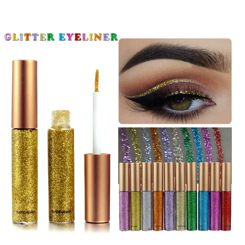 Lápiz Delineador de ojos brillante azul cielo para mujer, 1 piezas, Color plateado, rosa y dorado, delineador de ojos con purpurina líquida, herramientas de belleza de maquillaje, 10 colores