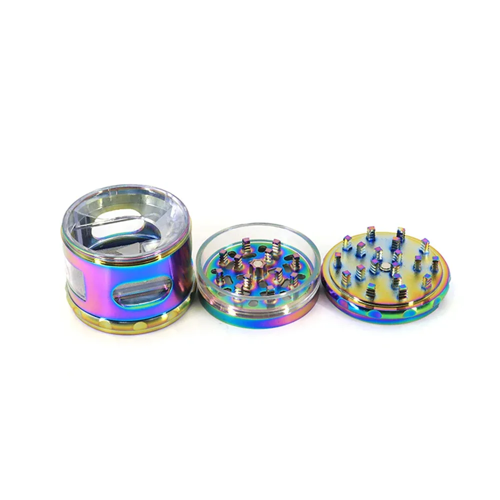 Round Metal Filler Herb Grinder Manual Metal Flavour Grinder with Drawer Smoking Accessories
