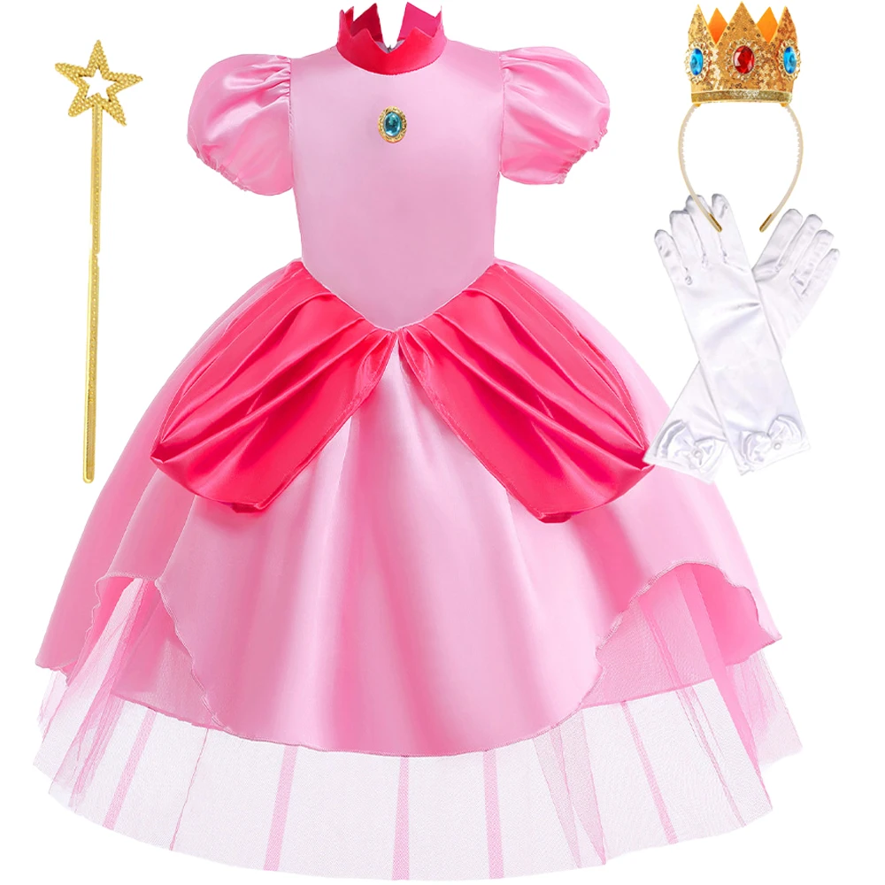 

Платье принцессы Персиковое для девочки, карнавальный костюм принцессы на Хэллоуин, для выступлений, с розовым мультяшным кружевом, маскарадный костюм для косплея, на возраст 2-10 лет