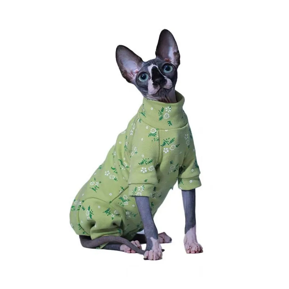 

Cat Costume Green Cats Floral Long Sleeves Warm Soft Cats Four-Legged Hoodie Comfortable Cats Pullover Small Dogs
