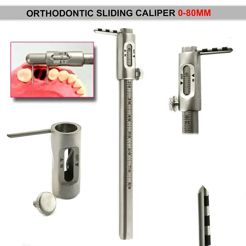 1 piece Dental Orthodontic Sliding Caliper Dental Implant Measuring Gauge caliper ruler 0-80mm