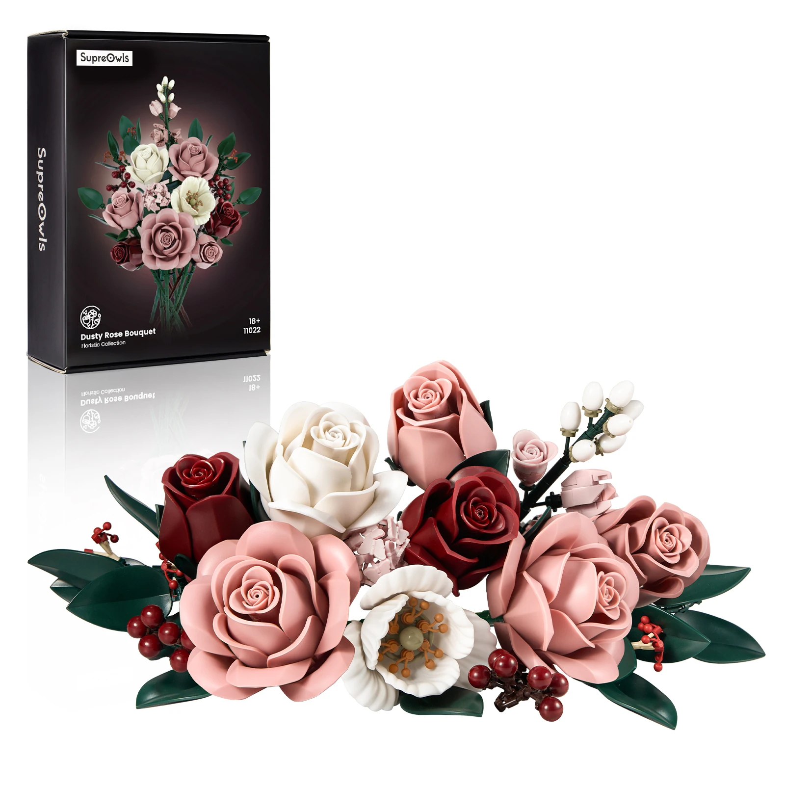 Roze Rozen Boeket Bouwset Kunstbloemen Planten Thuiskantoor Kamer Decor Valentijnsdag Kerstcadeaus voor Volwassenen Vrouwen