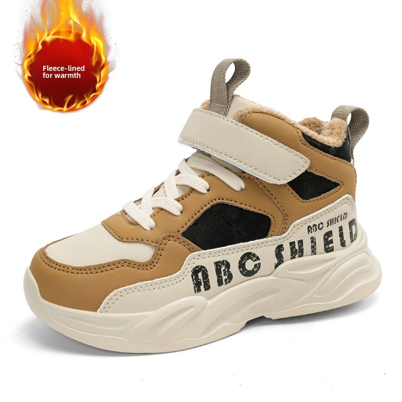 

Зимние детские высокие кроссовки, новинка 2024, модная, универсальная, сохраняющая тепло, уличная, противоскользящая, простая, повседневная обувь для студентов