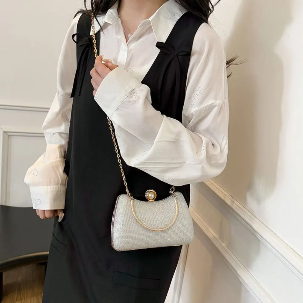 

Elegant Evening Banquet Bag Metal Top Handle Snap Closure Ladies Clutch Bag Phone Pouch Large Capacity Box Shoulder Bag Women