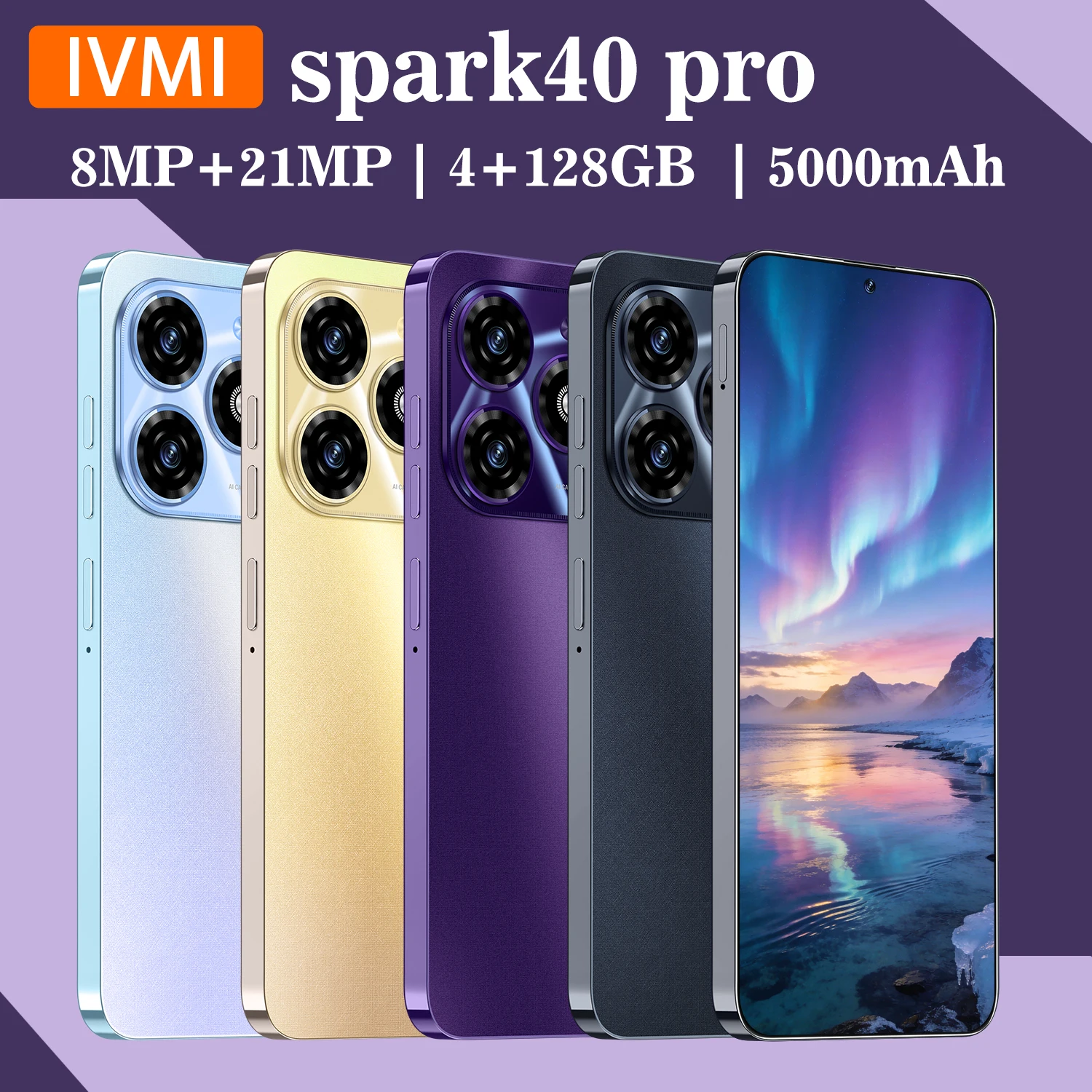 IVMI Spark40 Pro Smartphone Android 12 6.9 inch Screen 4+128GB 8+21MP Mobile Phone 5000mAh For Google Play Store Phones