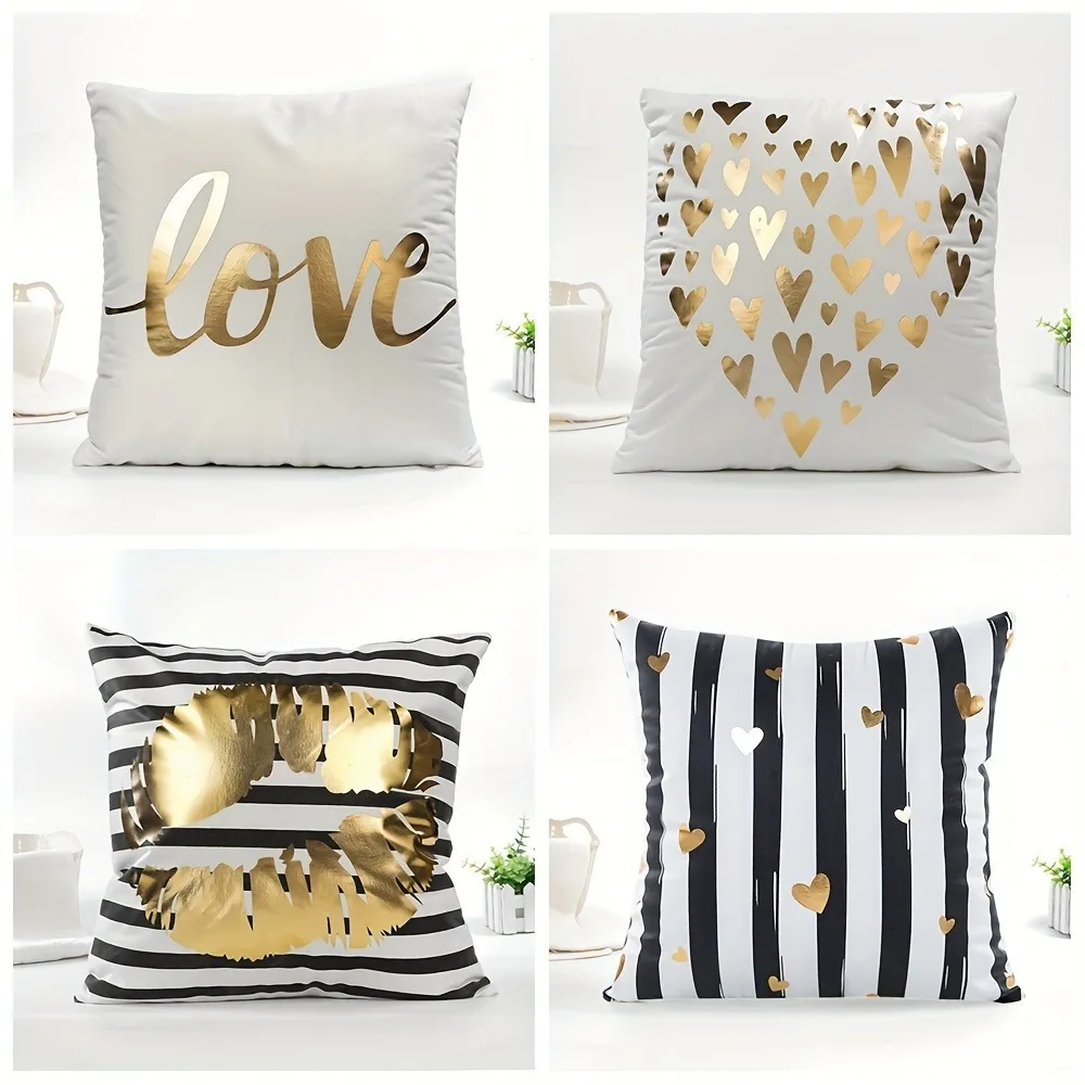 4 أكياس وسائد بنمط هندسي عتيق - نمط زهور باللون الأسود والأبيض والذهبي، مثالية لديكور غرفة المعيشة أو غرفة النوم #3