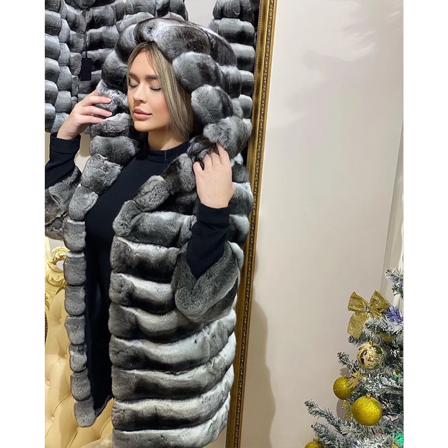 Women Luxury Real Rex Rabbit Fur Short Jacket Chinchilla Fur Colour Luxury Brands Genuine Fur Coat