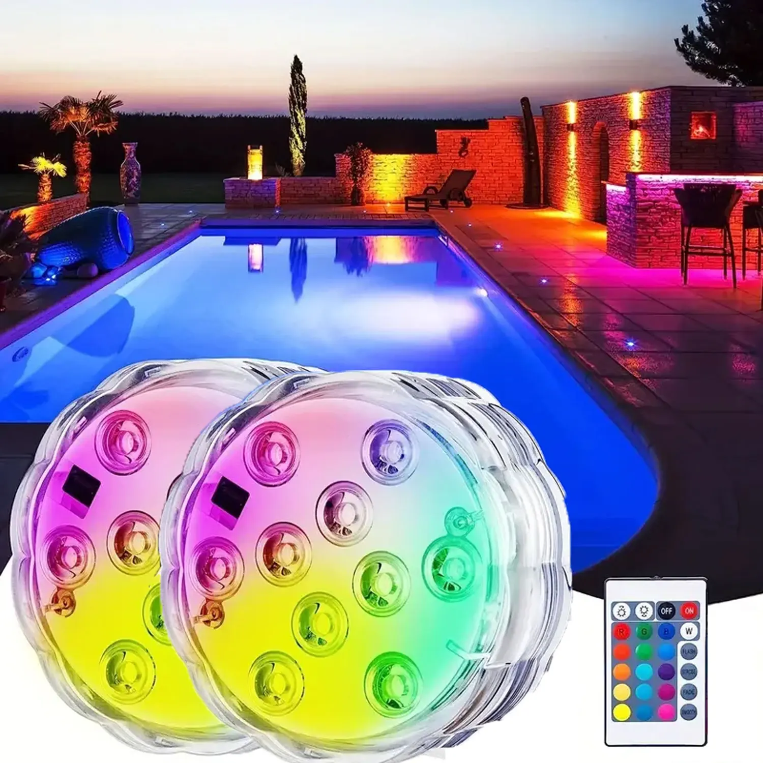 

Погружные светодиодные фонари, 16 цветов, 4 режима, питание от батареи, подводные светодиодные цветочные фонари RGB с 24-клавишным пультом дистанционного управления