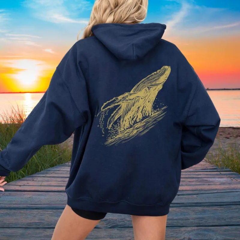 Bluza z kapturem z motywem wieloryba: Respektuj lokalnych, wieloryb kaskadzior, miłośnik oceanu, prezent, ratuj ocean, ratuj wieloryby, gruba bluza z kapturem z mieszanki materiałów.