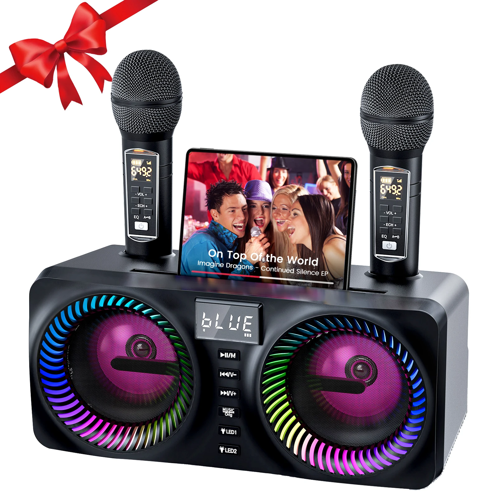 

Karaoke Machine Portable Bluetooth Speaker 2 UHF Wireless Microphones For Kids Adults Party Wedding Church Picnic Outdoor/Indoor