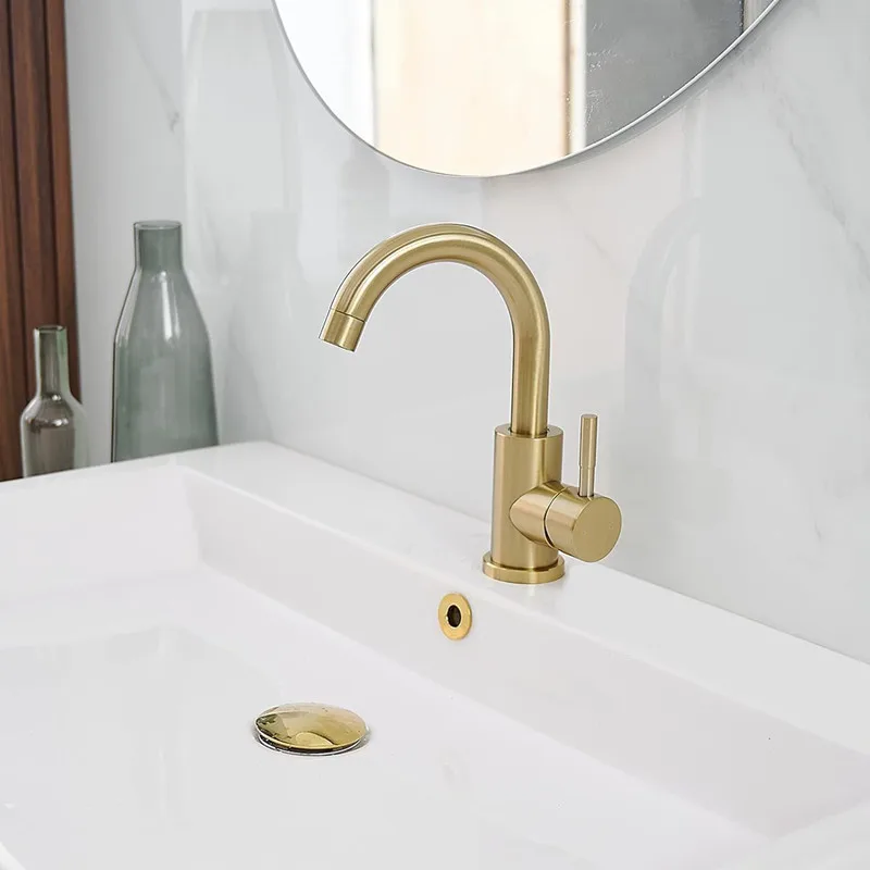 Luxury  Brushed Gold Hot and Cold  Kitchen  Sink Mixer Taps Deck Mount 360 Rotated Bathroom Faucet 304 Stainless Kitchen Faucet