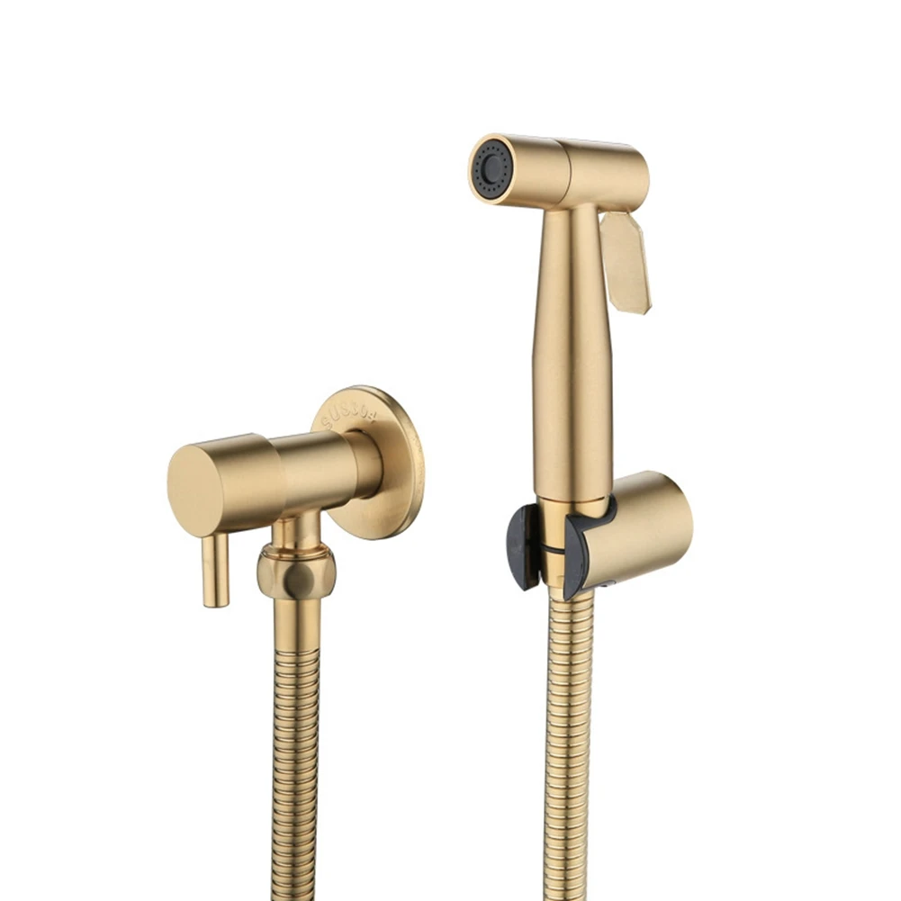Banheiro Toalete Bidé Tap Kit, escovado Ouro, parede Montado Bidé Pulverizador, chuveiro com válvula de corte