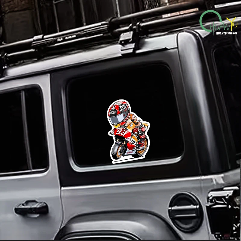 Fun Anime Motorcycle and Rider Personality CarLaptop Stickers PVC Auto Motorcycle Sunscreen Waterproof Creativity Decals Decor