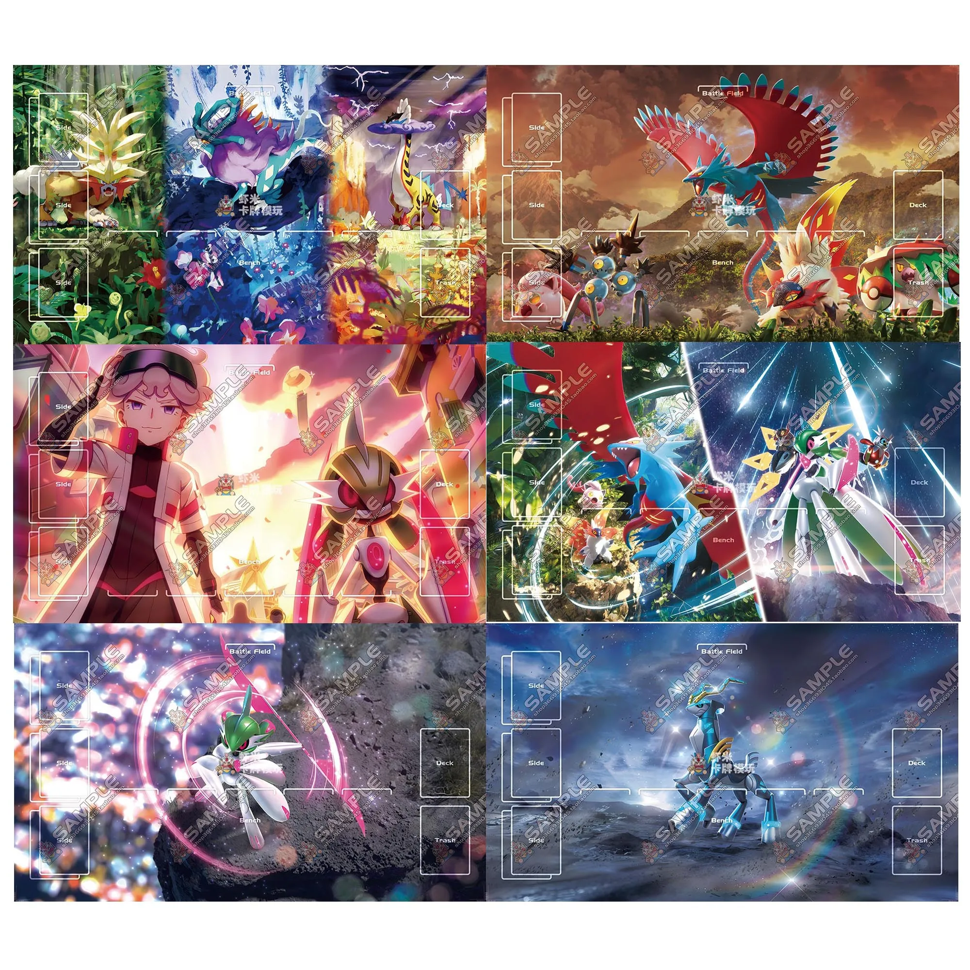 

600X350X2Mm Diy Ptcg Mega Evolution Card Battle Mat Ptcg Three Sacred Single Player Настольная игра Card Duel Plate Battle Mat