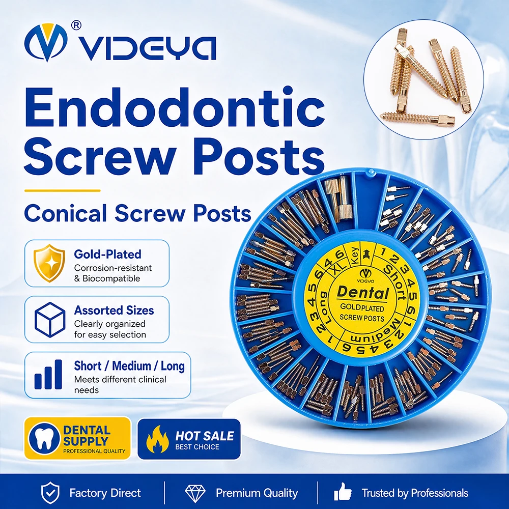 Pieux endodontiques plaqués or, coniques, à tête croisée, autotaraudeurs pour usage dentaire # 1- # Ensemble de 6 piliers de canal radiculaire (120/240 pièces) avec 2 clés