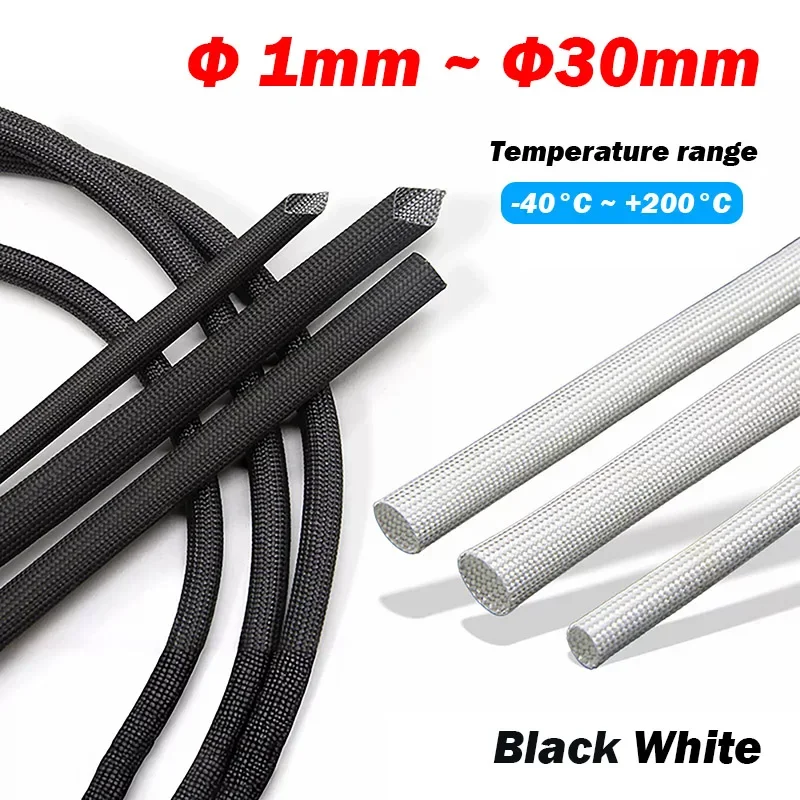 1/2/5/10Metre Φ1mm~30mm Black/White Silicone Fiberglass Sleeving Cable Wire HIGH TEMP Insulating Tube Sheath