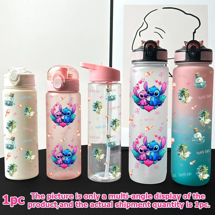 

1Pc Disney,Stitch,Angel Printed 23-32oz Multi-plastic Water Bottle Portable Sports Water Cup Birthday Gift