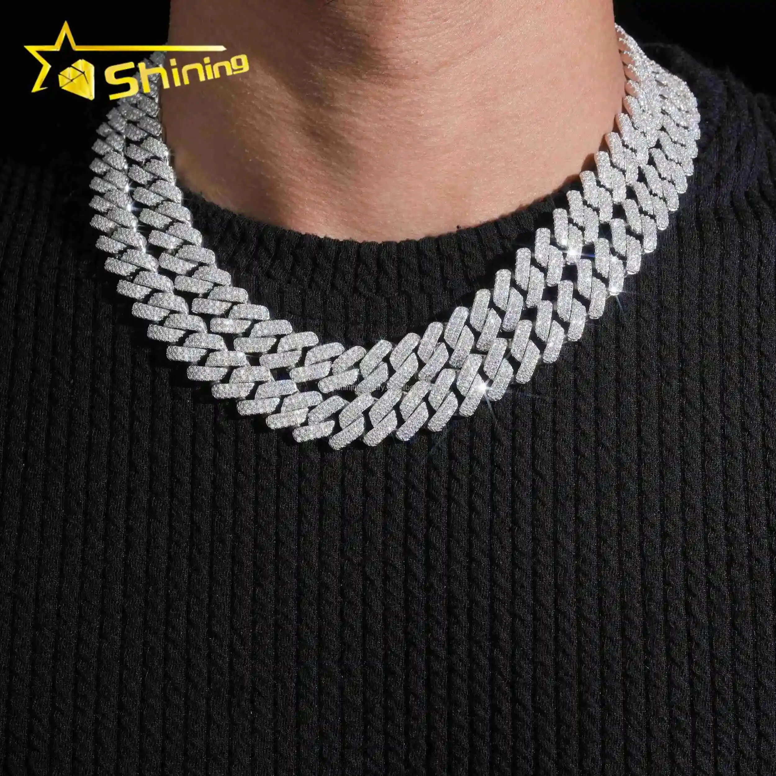 

Buss Down Rapper Fire Jewelry Hot Selling GRA Certificate 14mm 2Rows Iced Out Moissanite S925 Hip Hop Miami Cuban Link Chain Man