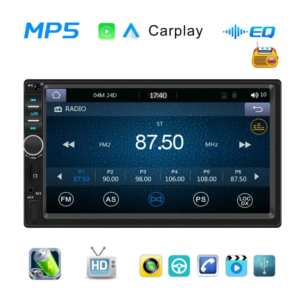 

7 Inch Car MP5 Player Double DIN Car Stereo Compatible For Car-play Android Auto Wire Control FM Radio Audio System AUX/USB