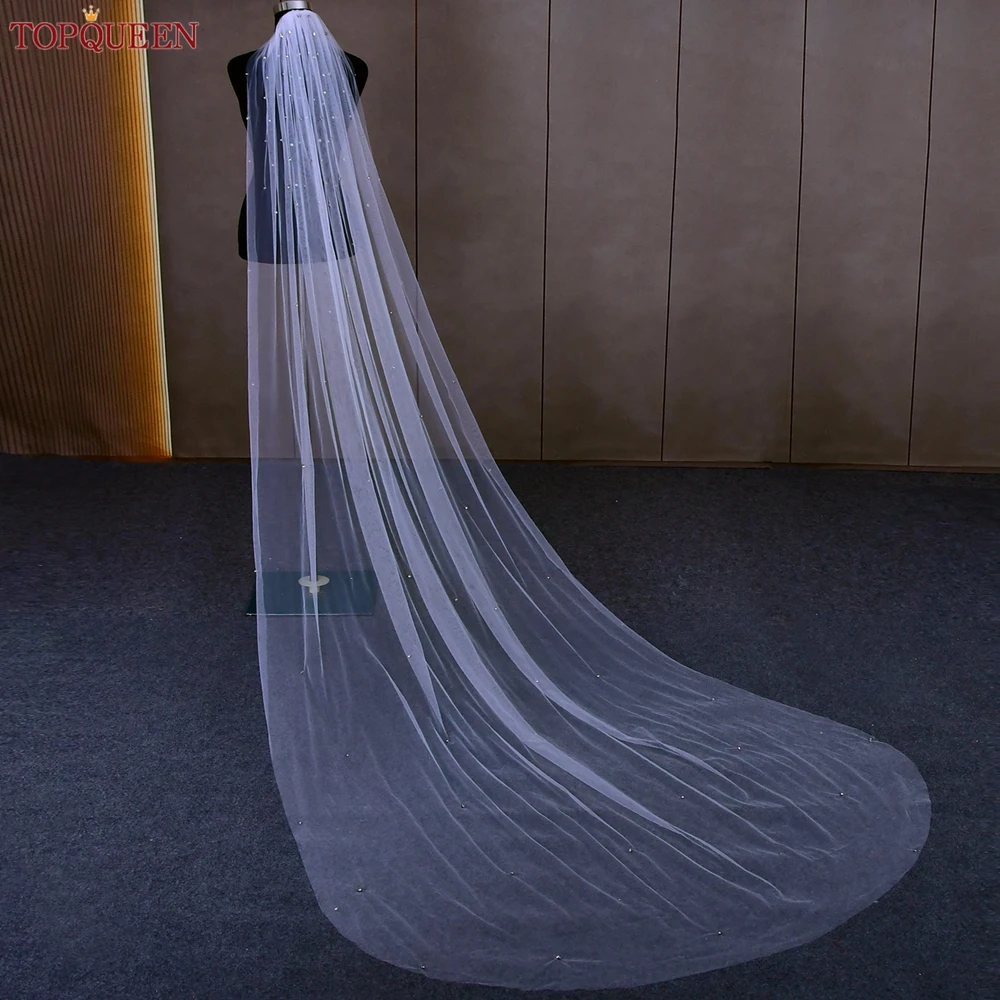 TOPQUEEN Sparking Rhinestones Bridal Veil Glitter Diamond Wedding Veil Long Luxury Crystal Cathedral Wedding Veil V188