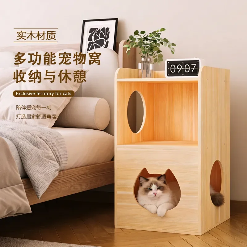 Semi-Closed Cat Litter Box Furniture Bedside Table Coffee Table with Tree Hole Design Universal for All Seasons Suitable for