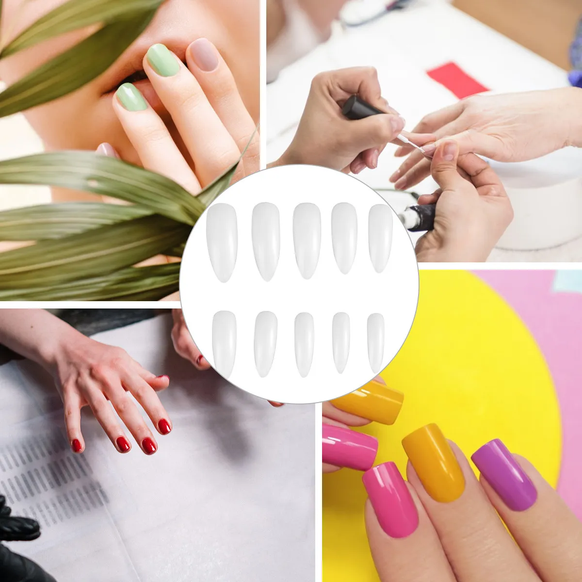 

600Pcs Full Cover Fake Nails Water Drop Shape False Nail Tips for Salon DIY Wedding Prom Valentine's Day Nail Art
