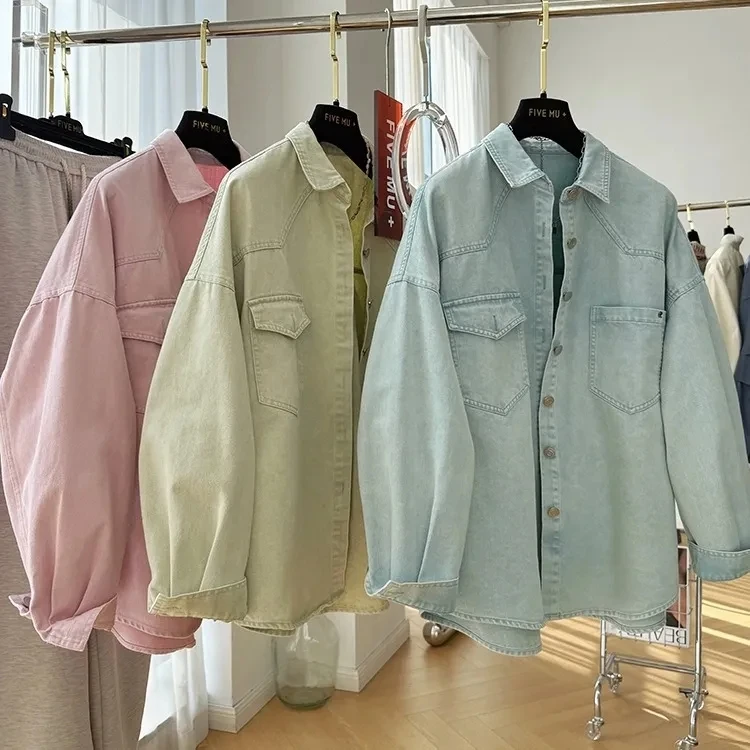 

Spring Summer Women'S Denim Shirt Jacket 2025 New Women Denim Coat Shirt Korean Colored Denim Shirts For Women Loose Casual Tops
