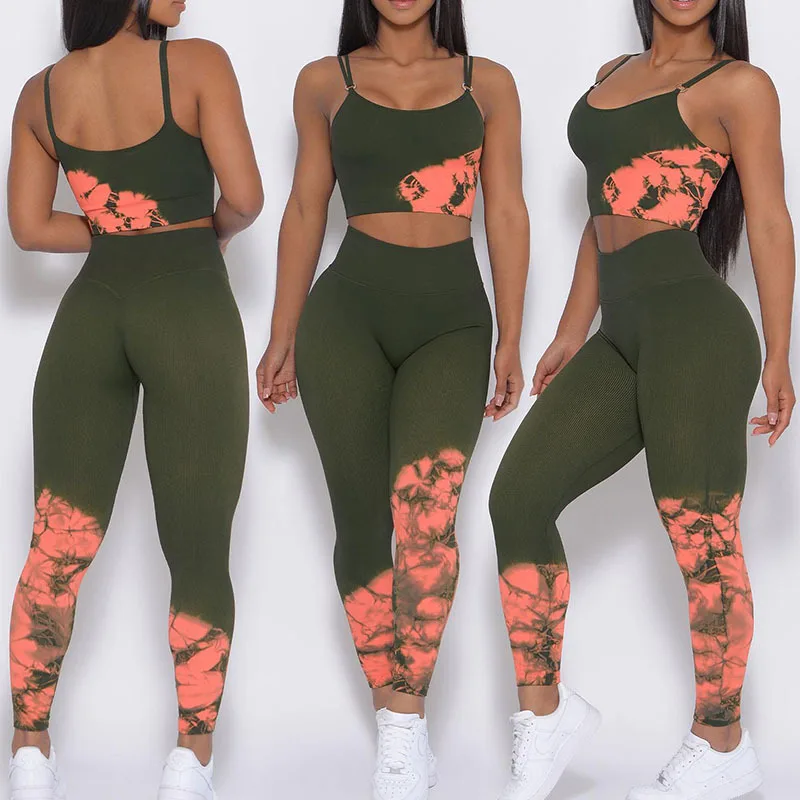 

Printed High Waist Hip Lifting Running Pants Tie Dyed Fitness Suit Yoga Pants Seamless Yoga Suit for Women Push Up Leggings