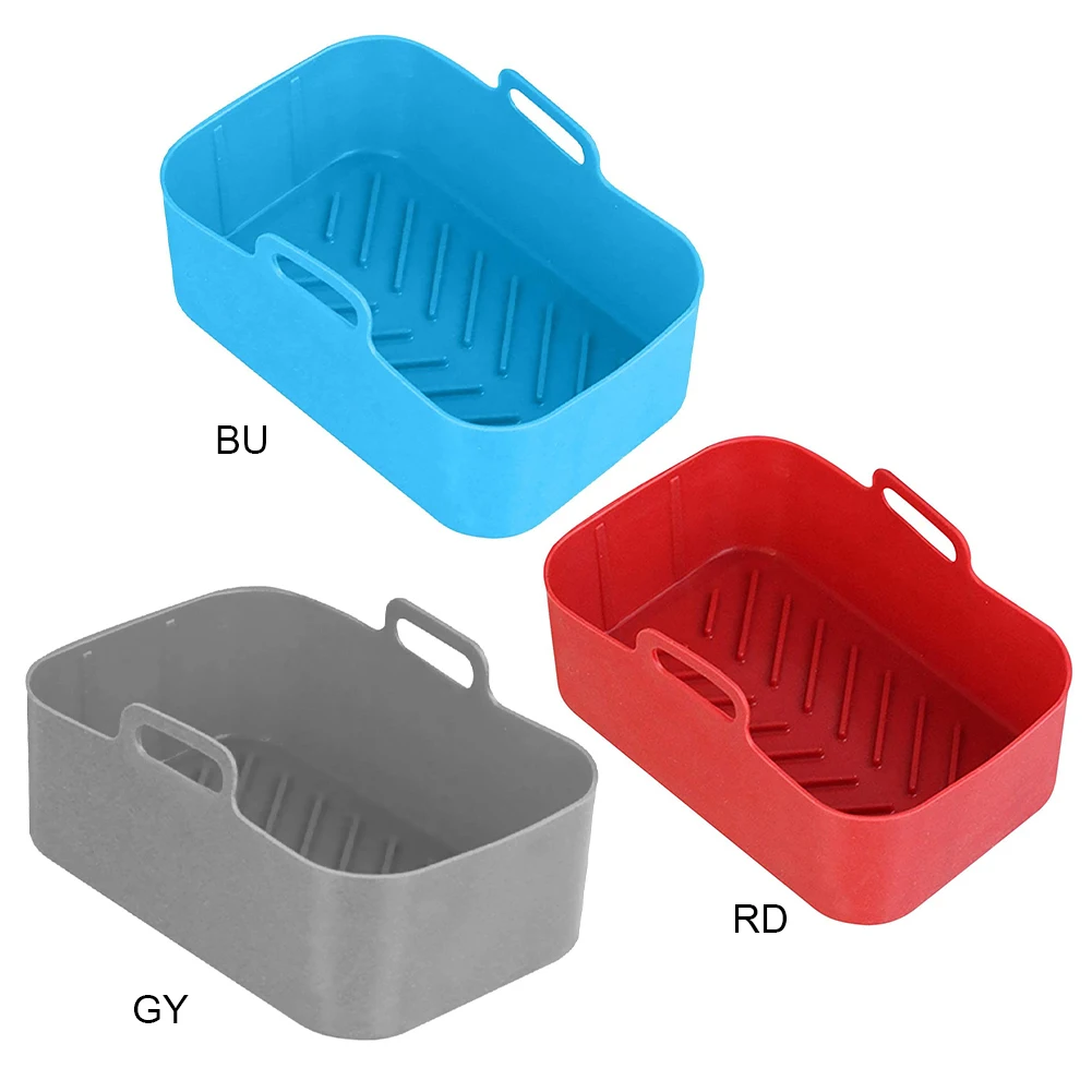 1PC Air Fryer Silicone Baking Tray Square Insulation Tray High Temperature Resistant And Easy To Clean Air Fryer Basket